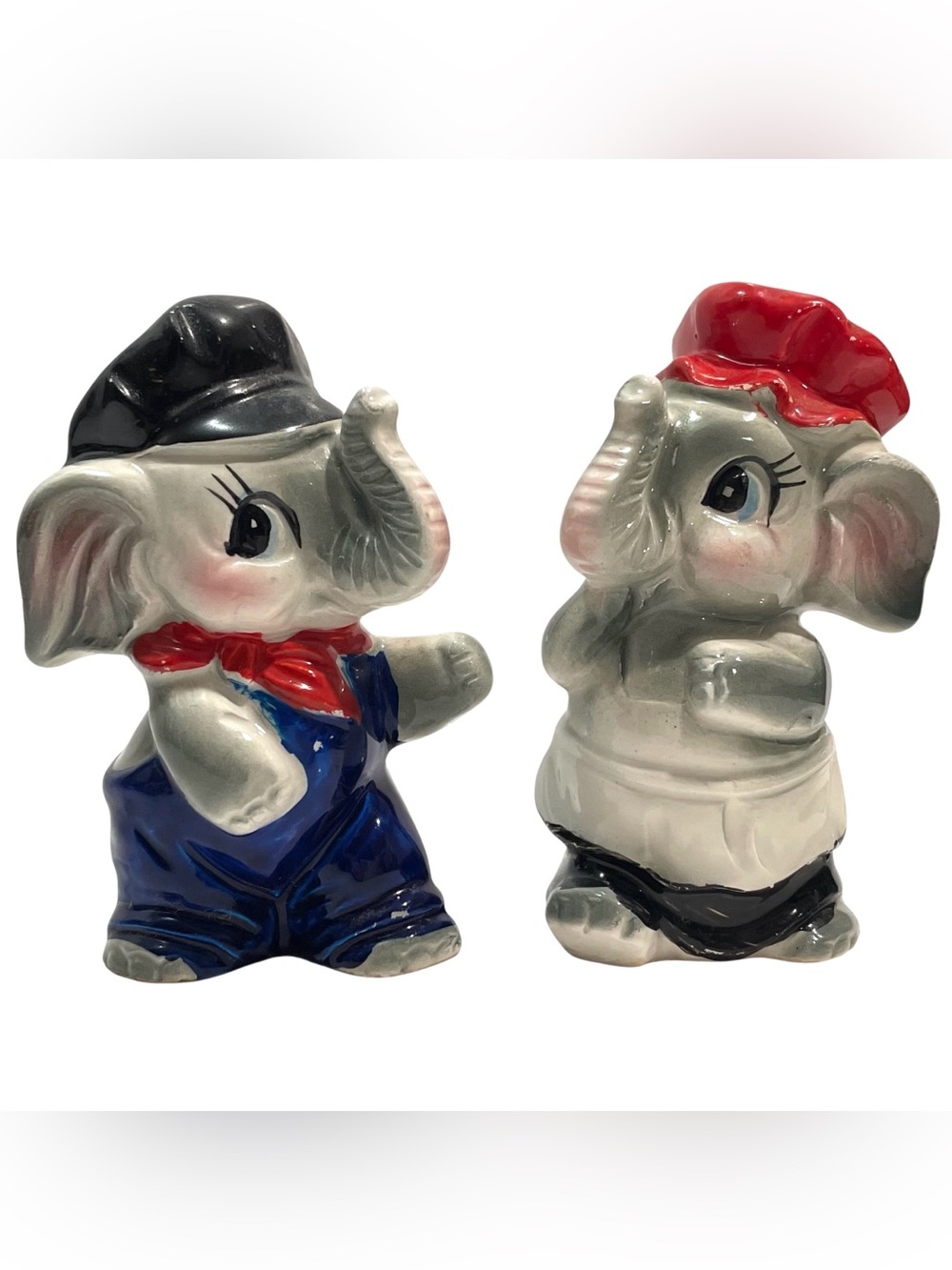 Vintage 1950s Anthropomorphic Elephant Boy And Girl Salt & Pepper Shakers Set